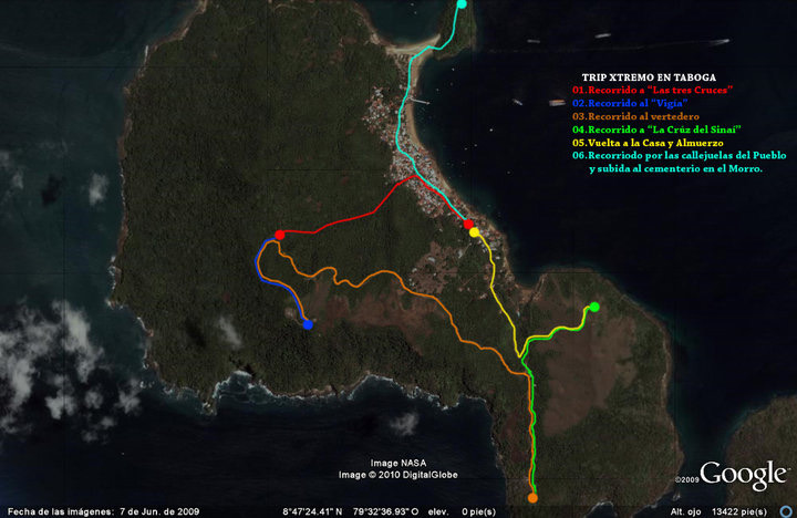 Mapa satelital de la ruta del Trip Xtremo en Taboga